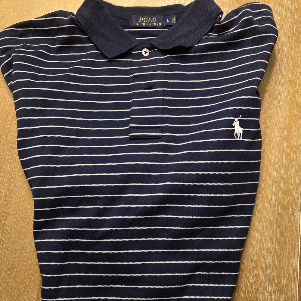 Ralph Lauren Navy and White Striped Polo Shirt